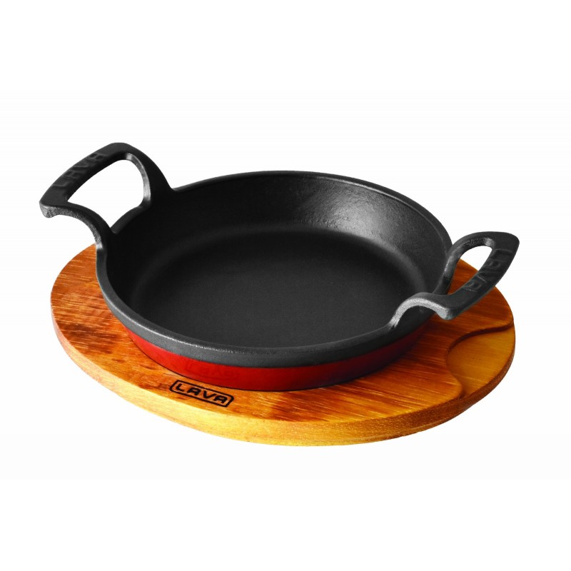 Tegame Ø 16 Cm Con Supporto Legno Ghisa Smaltata Legno Iroko