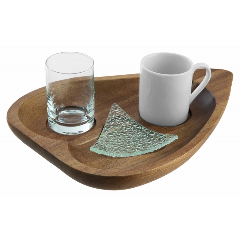 Servizio Caffè 4 Pz Cm 25X18,7 Legno Vetro Ceramica