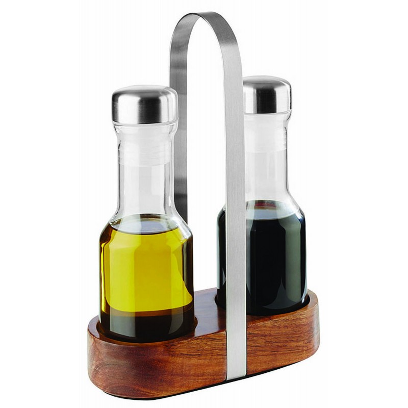 Set Olio E Aceto Cm 16X7,5 H 24,5 Legno Vetro Inox