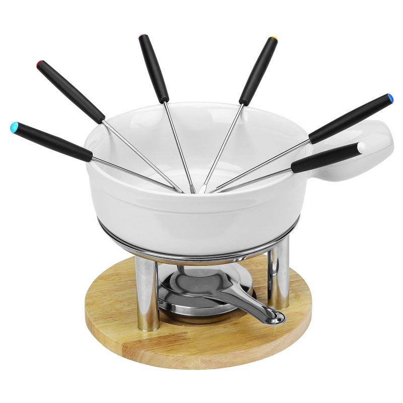 Fonduta Formaggio Ø Cm 20 H 18 Inox Legno Porcellana